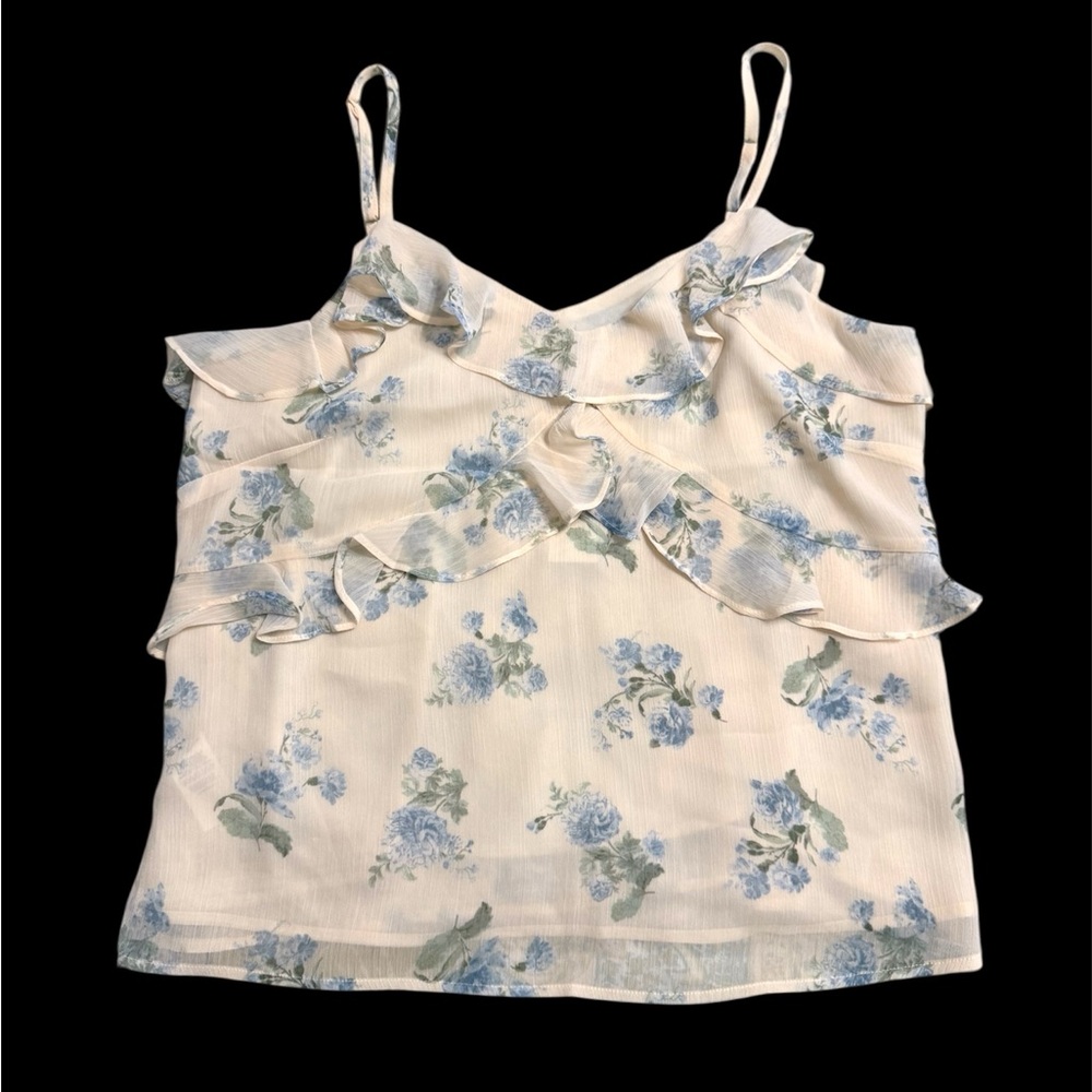 LOFT Floral Chiffon Ruffle Camisole Cream Medium New with Tags